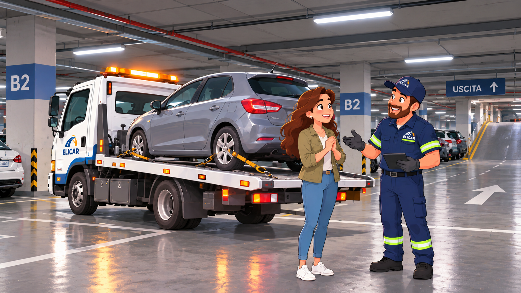 Recupero di un'auto in un garage sotterraneo